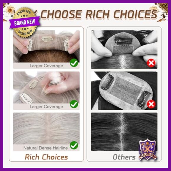 Real Human Hair Topper with Bangs for Thinning Hair - Silk Base - 6 Inch main image 6